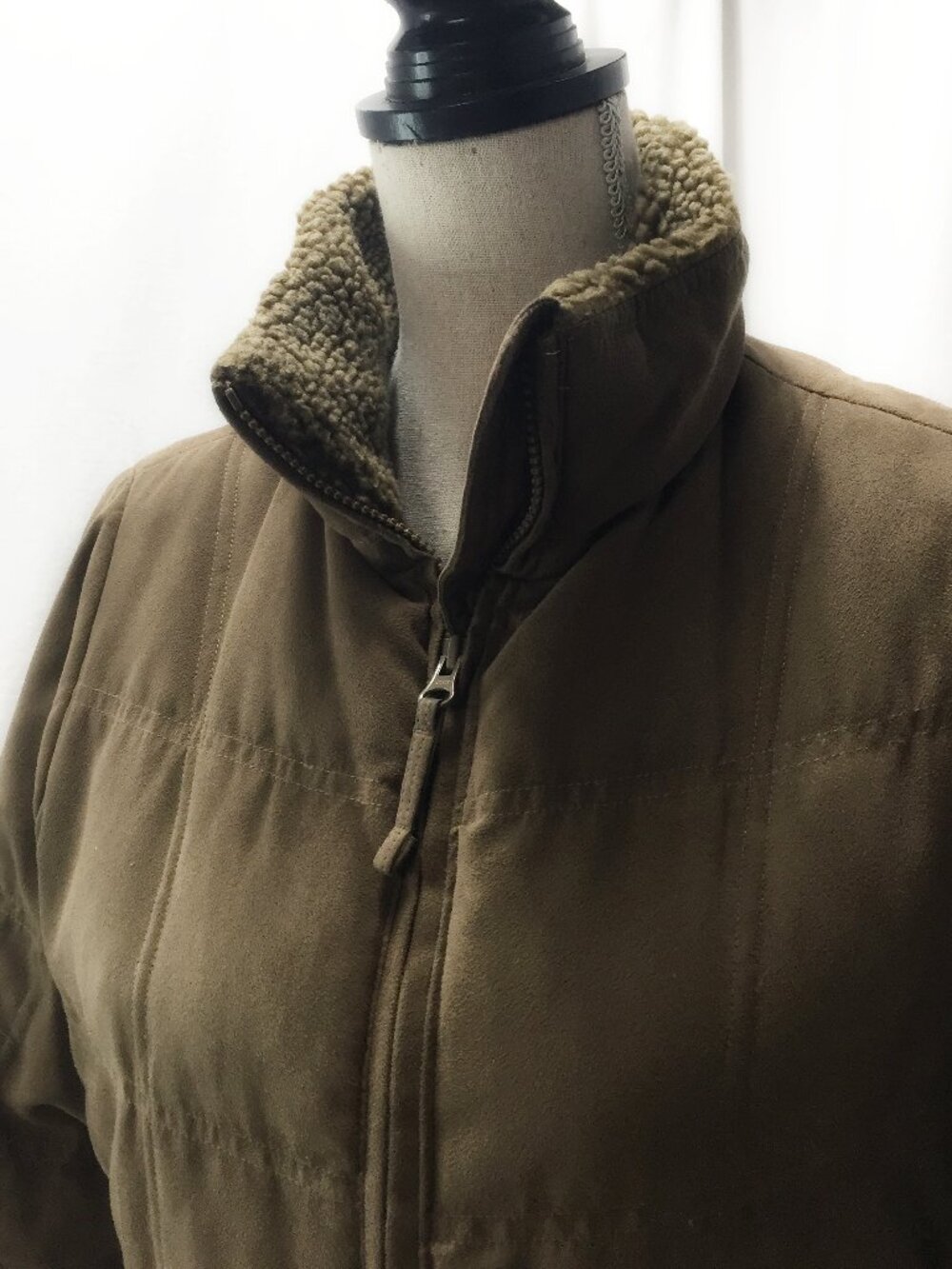 LL Bean Down Quilted Faux Suede  Coat - Size Womens Small